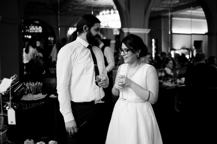 Bride and groom at wedding reception at Crocker's Folly in London
