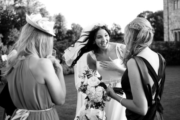 Bride having fun with her guests