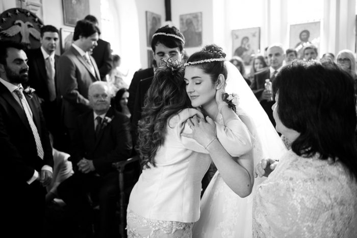 Bride hugs Mum during wedding ceremony