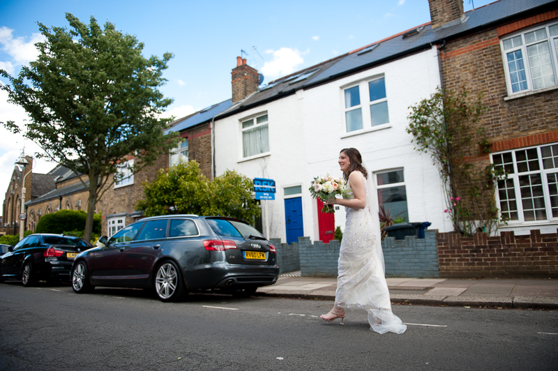Bride walking to her car