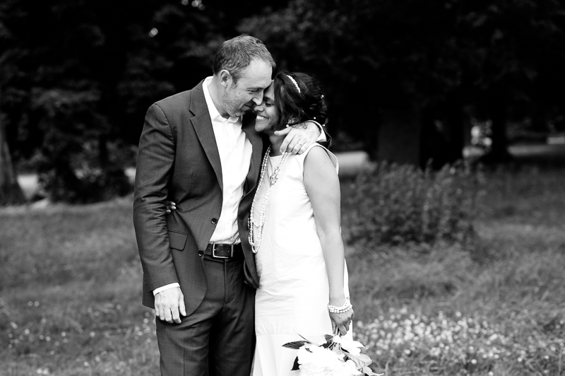 Black and white couple portrait bride and groom