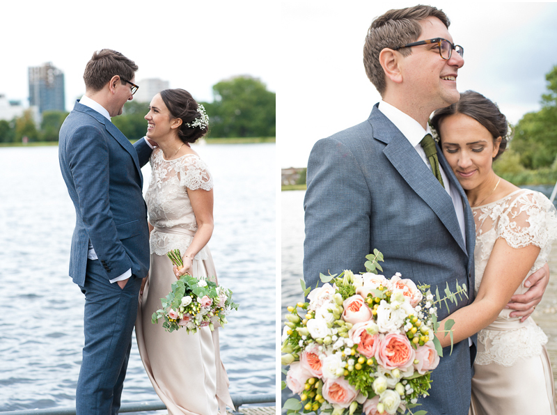Bride and groom at the reservoir at West Reservoir Centre wedding