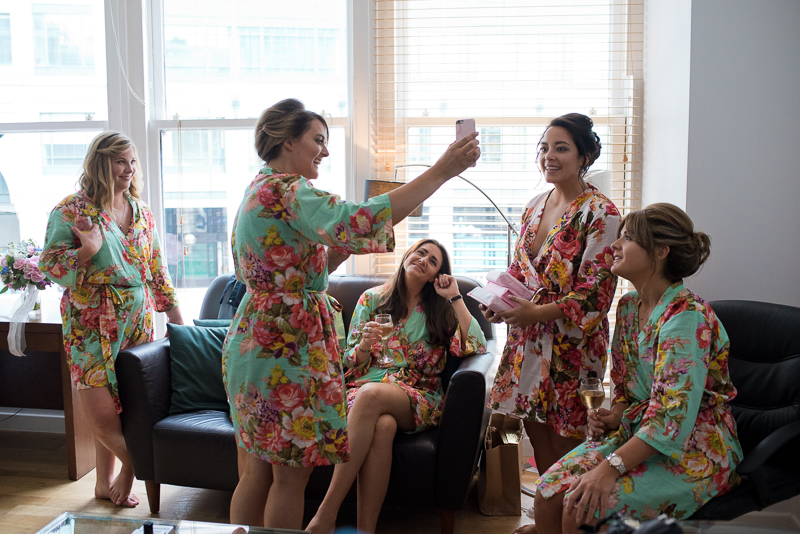 Bride with bridesmaids in matching robes
