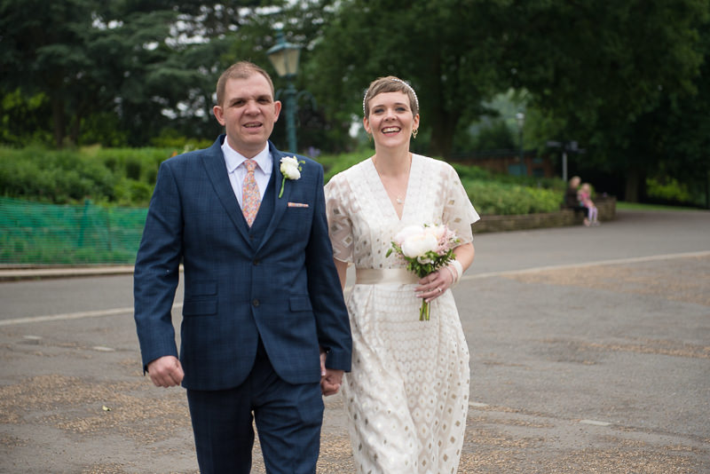 Bride and groom before ceremony at Horniman museum