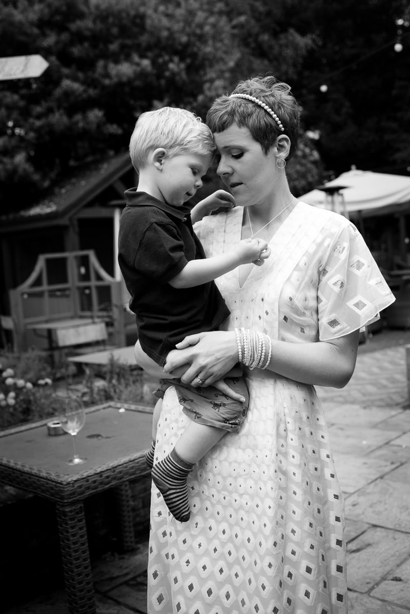 Bride and son at pub wedding in Dulwich