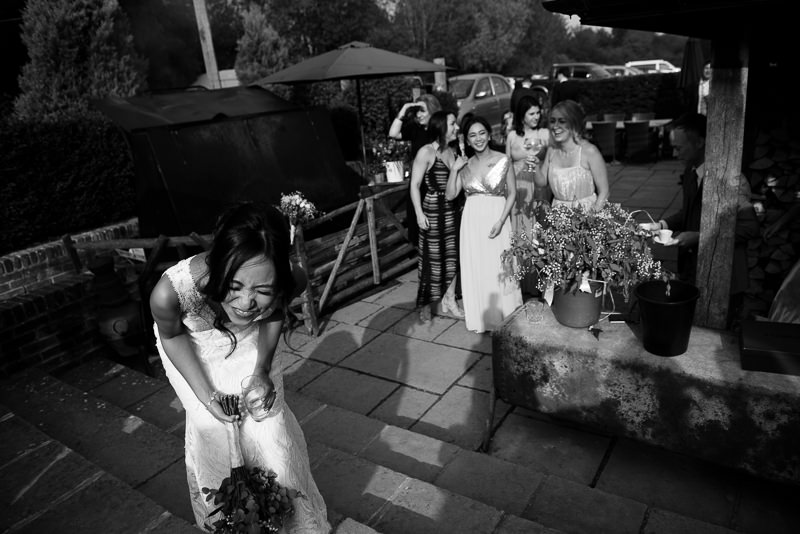 Bride throws bouquet