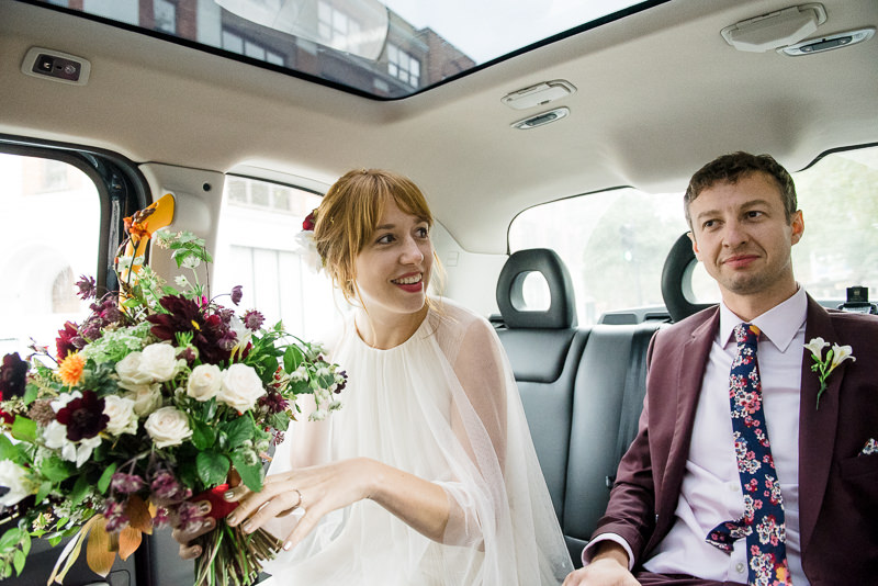 Bride and groom arrive at The Peasant Clerkenwell