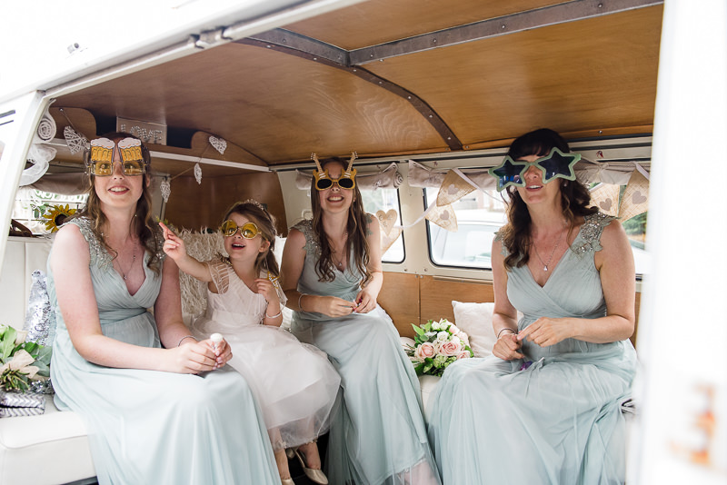 Bridesmaids in party bus