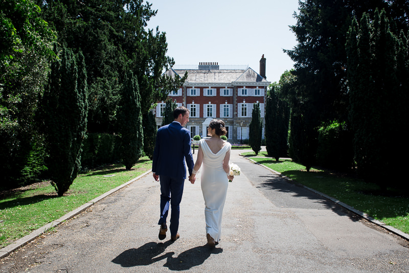 Bride and groom arrive for wedding at York House in Twickenham