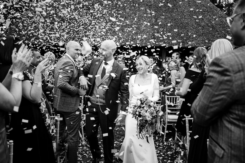 Confetti after wedding ceremony at Rectory Farm