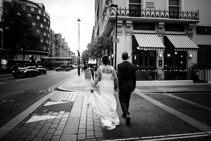 Bride and groom at The Italian Greyhound in Marylebone