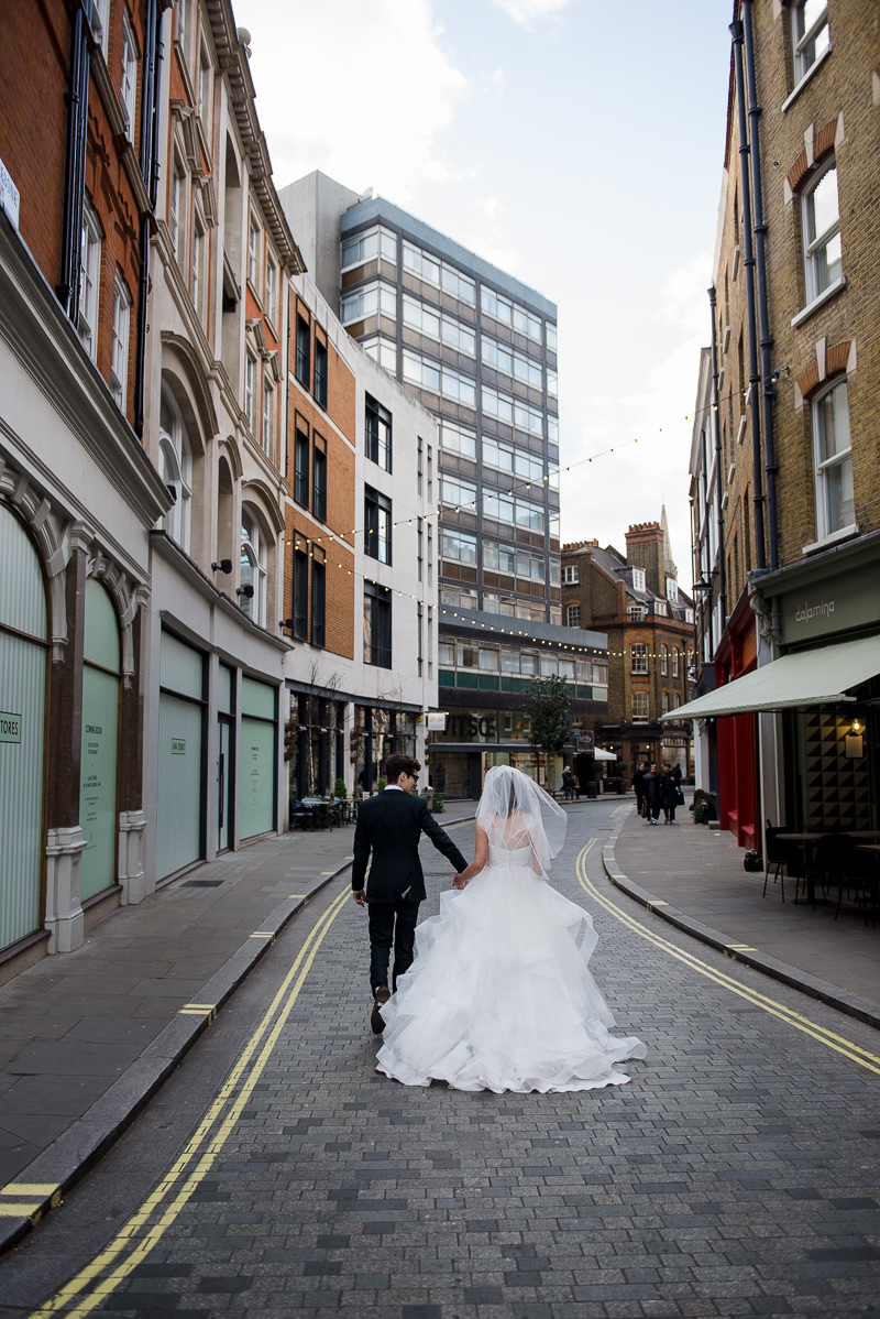 Bride and groom portrait in the streets of Marylebone